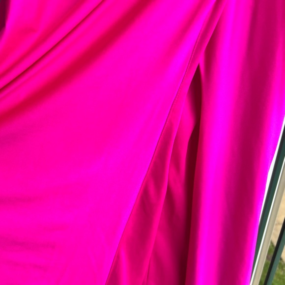 🆕🌸GB Hot Pink Ruched Satin Prom Wedding Party Maxi Dress Evening Size 9 - Picture 9 of 17